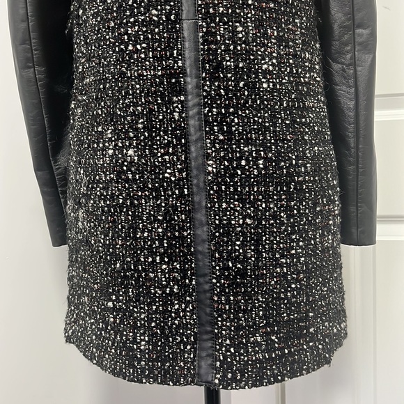 Zara Woman Bouclé Black Leather Sleeved Fully lined Coat Jacket - Size X-Small - Picture 10 of 12